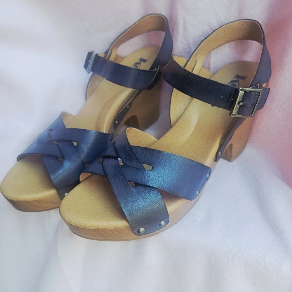 Korks | Bagley Wood Chunky Heel Sandals Black Leather Boho y2k